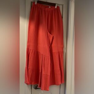 Vibrant Soft Apricot Color Maxi Split Skirt